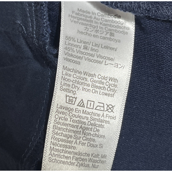 J Crew Belted Linen Blend Mini Shirtdress Medium Petite Navy Button Up Dress - Picture 8 of 9